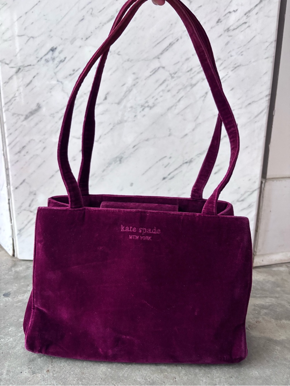 Vintage Kate Spade Velvet Satchel Shoulder Tote in Burgundy - Picture 2 of 7